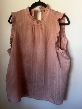 Ann Taylor Blush Pink Ruffle Neck Sleeveless Blouse XL Feminine Work Top